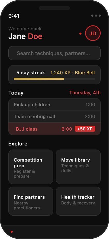 Standard home — streak, XP, today, explore