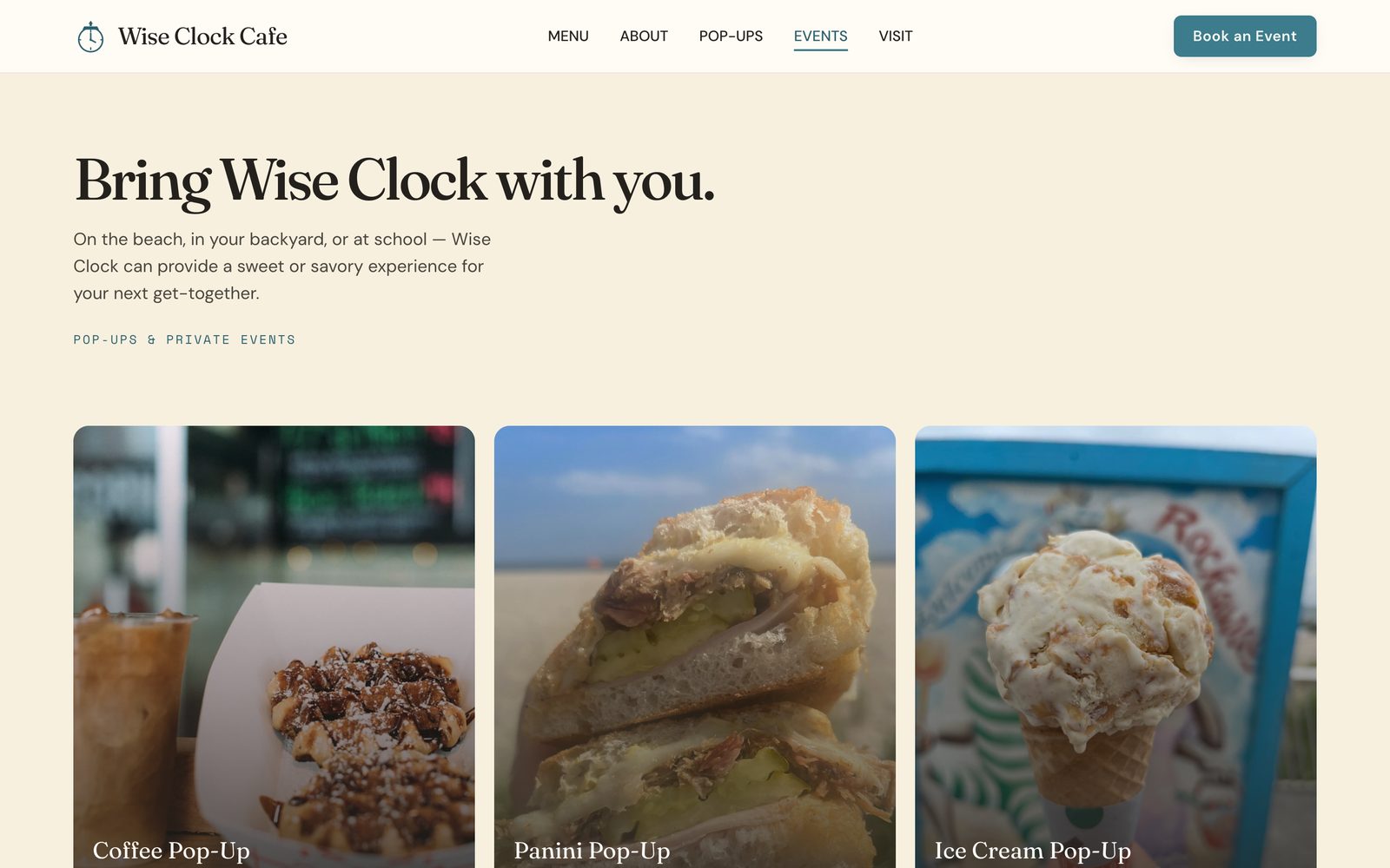 Events — private events and an inquiry form